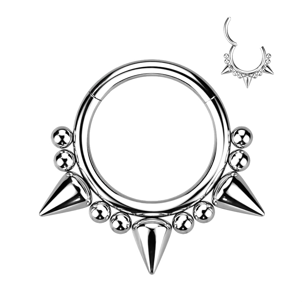 Surgical Steel Hinged Segment Hoop Ring with 3 Spikes and Balls
